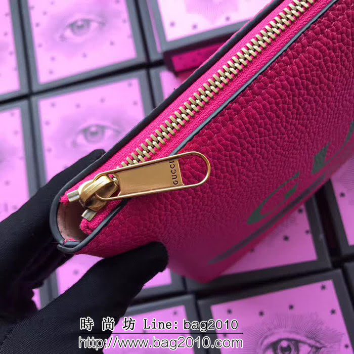 GUCCI古馳 歐洲正品原單 2018早春新款 絲印標緻手包 500981 桃紅全皮 WTG1584